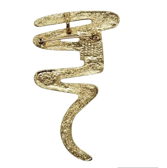 VINTAGE GOLDTONE ABSTRACT MODERNIST  DESIGN WITH CRYSTAL DETAIL BROOCH/PENDANT - Picture 2 of 2